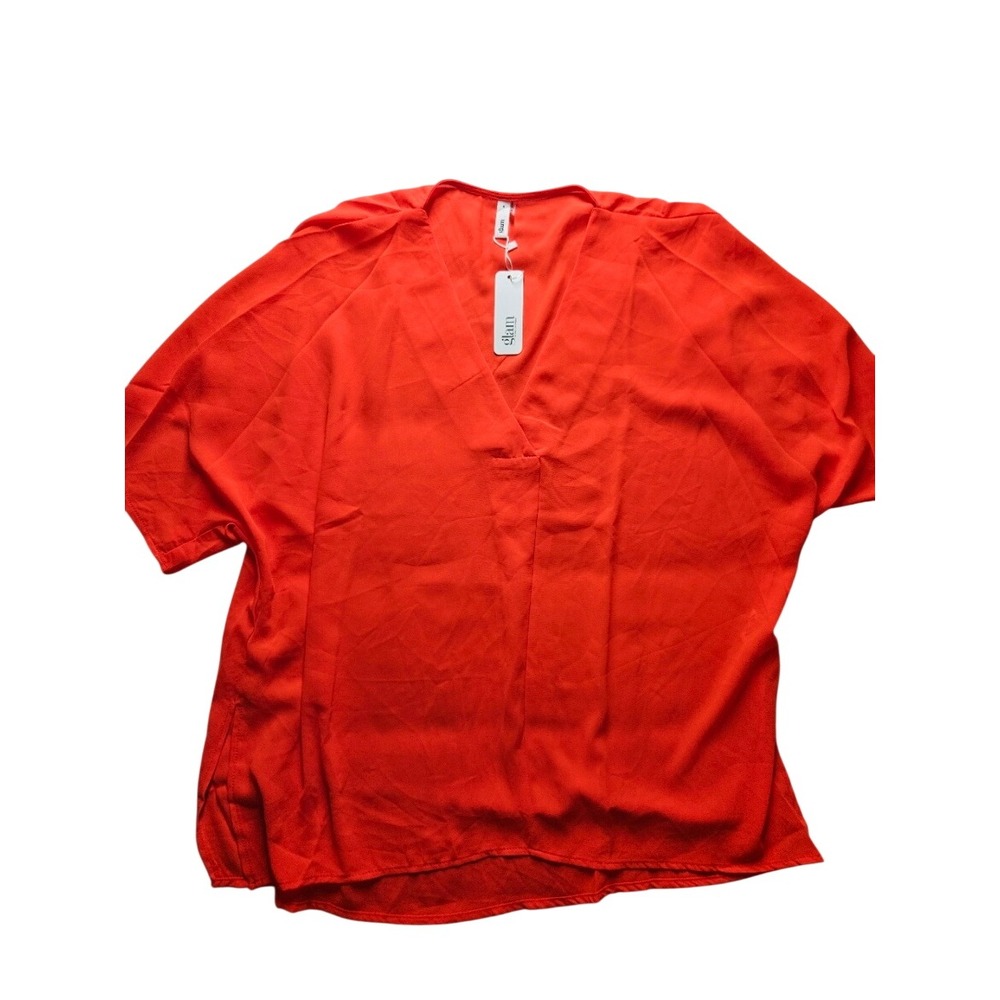 Glam Los Angeles Red V-Neck Short Sleeve Blouse Top Small NWT